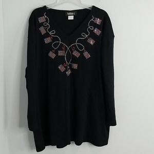 3X Bobbie C USA Flag Tee Embellished Beaded V-neck 4th of July